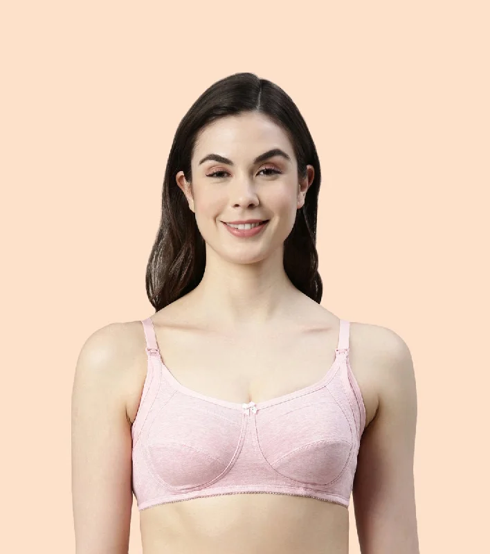 Women's Sporty Chic Clothes Enamor Eco-Melange MT02 Sectioned Lift and Support Cotton Nursing Bra for Women- High Coverage, Non Padded and Wirefree - Orchid Melange