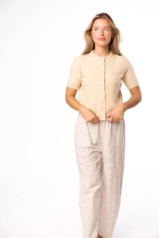 Women's Clothing Sets Dawson 100% Cotton Wide Leg Pant in Natural Stripes