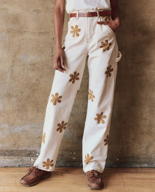 Women's Comfy Attire For Lounging The Carpenter Pant with Daisy Stamp. -- Natural