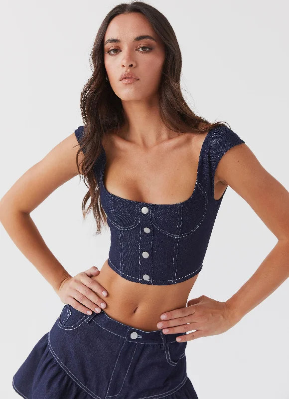 Fashionable Women's Outfit Isabella Denim Bustier Top - Indigo