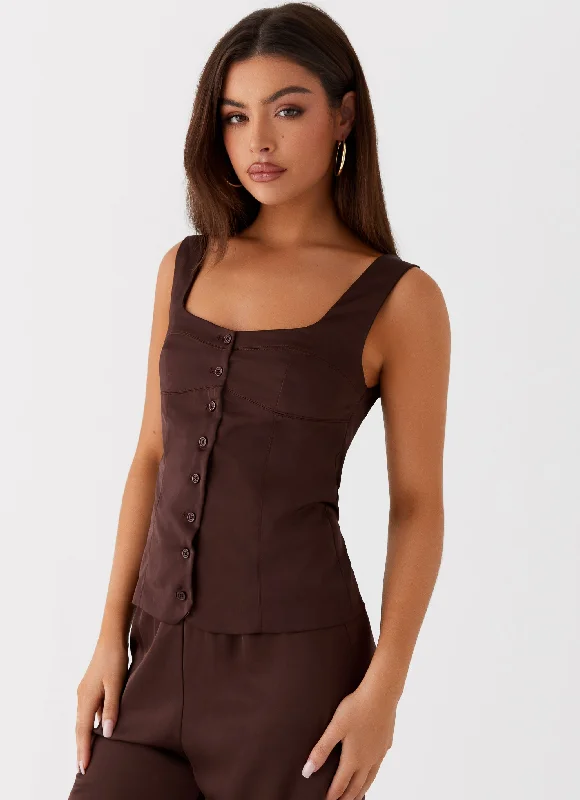 Women's Fashionable Clothing Sets Golden Skies Bustier Panel Top - Chocolate