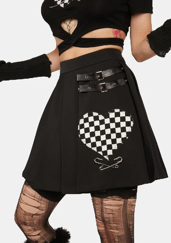 Women's Tops And Clothing Pleated Checkered Heart Skirt