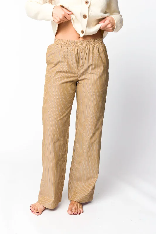 Stylish Outerwear Clothes For Women Michelle Striped Pajama Style Pants in Camel