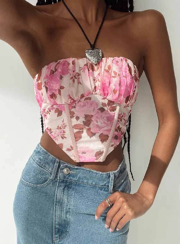 Women's Clothing Sets Sharna Bustier Top Pink Floral