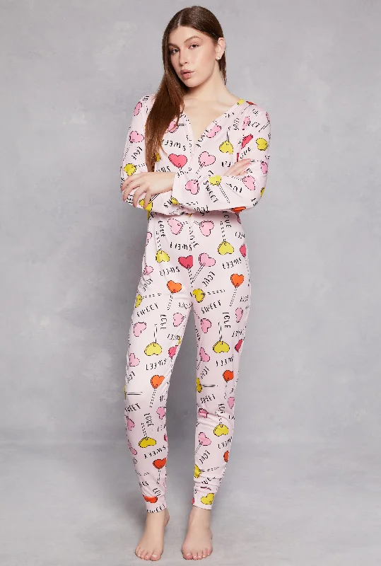 Women's Tops And Clothing Sweet Love Lollipop Graphic Pajama Onesie