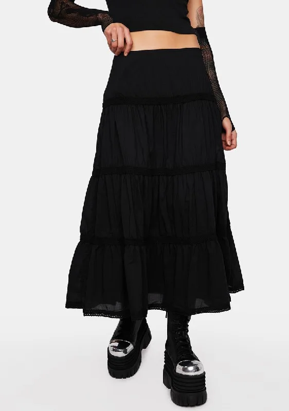 Women's Relaxed Clothes Raven Ruffle Maxi Skirt