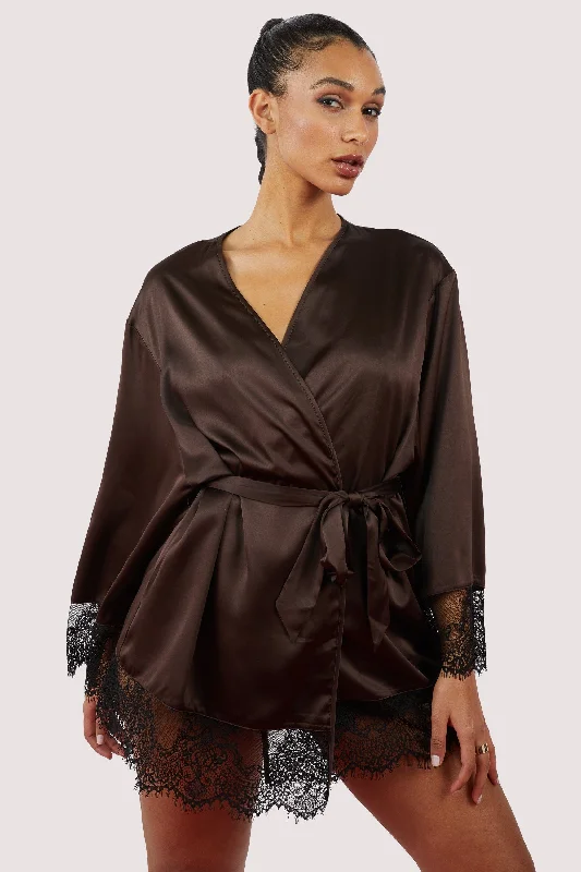 Women's Elegant Clothing Sets Alaia Chocolate Brown Caged Kimono