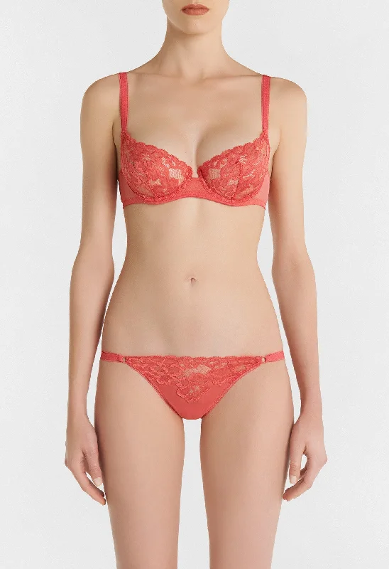 Women's Occasion Wear Apparel Coral Balconette Bra in Leavers Lace and Stretch Tulle