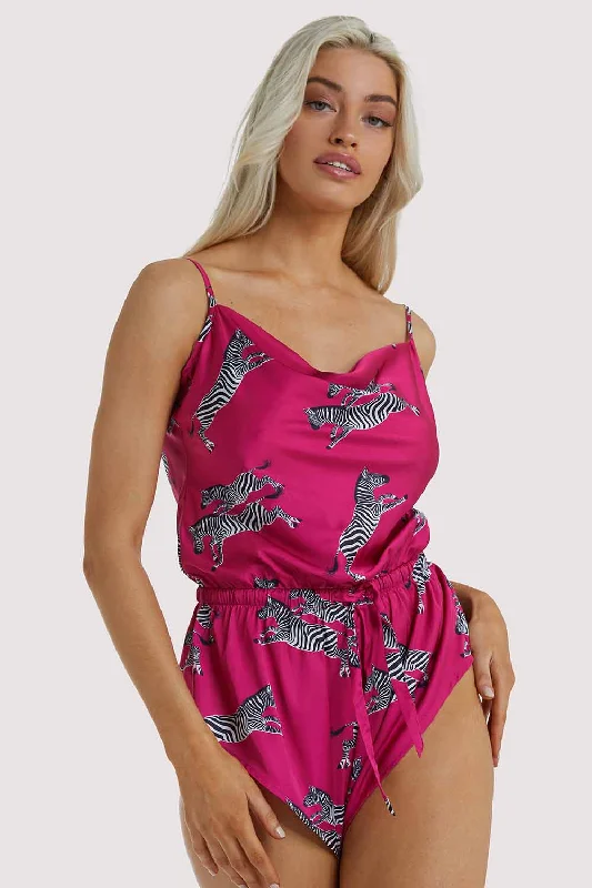 Women's Travel Garments Hot Pink Zebra Playsuit