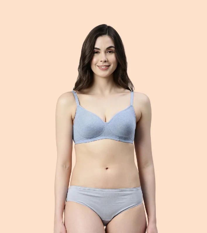 Women's Casual Wear Outfit Enamor Fab-Cool A042 Side Support Shaper  Stretch Cotton Everyday Bra for Women- High Coverage, Non Padded and Wirefree - Chambray Melange