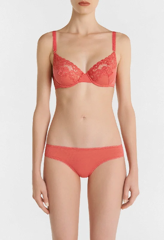 Comfortable Women's Clothes Coral Underwire Bra in Leavers Lace and Stretch Tulle