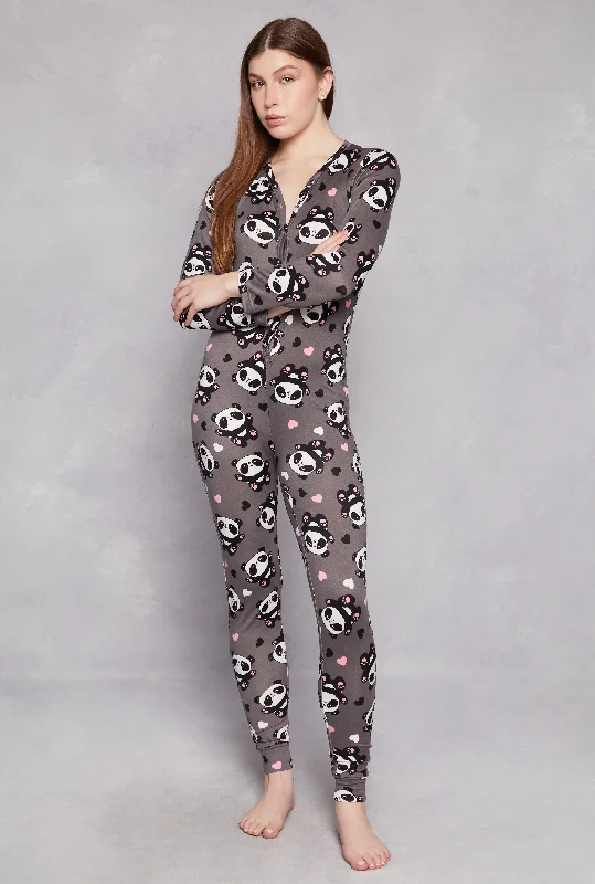 Women's Contemporary Clothing Panda Graphic V Neck Pajama Onesie