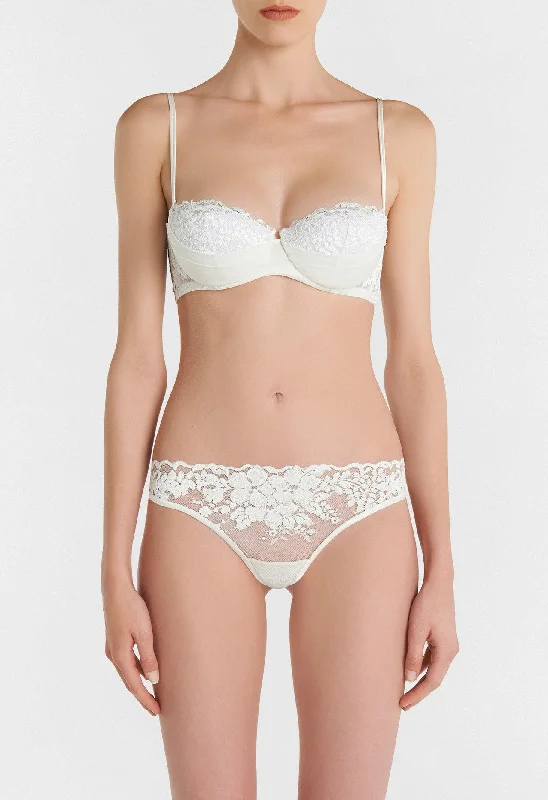 Women's Clothes And Apparel Off-White Bandeau Bra in Leavers Lace and Silk Georgette