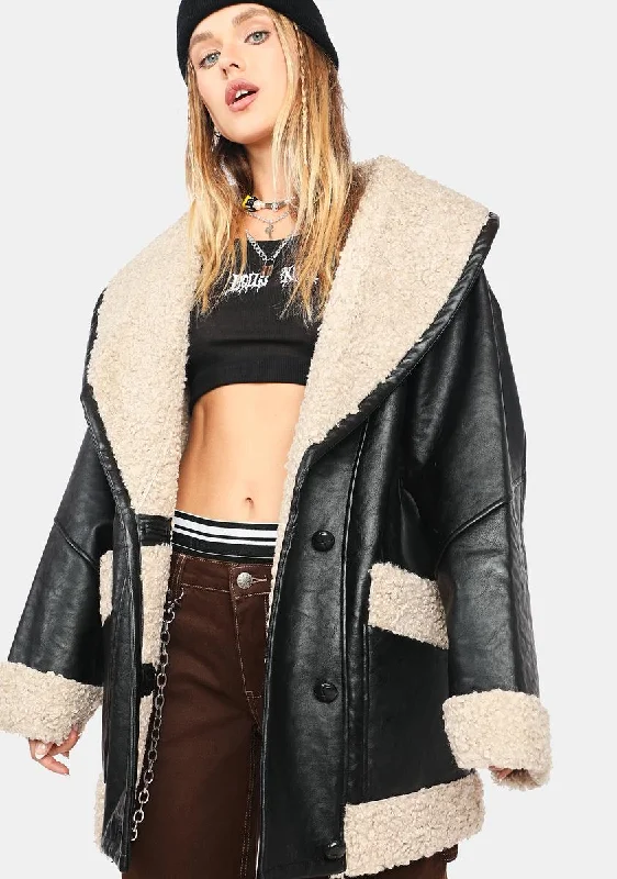 Women's Professional Garments Vegan Leather Shearling Coat