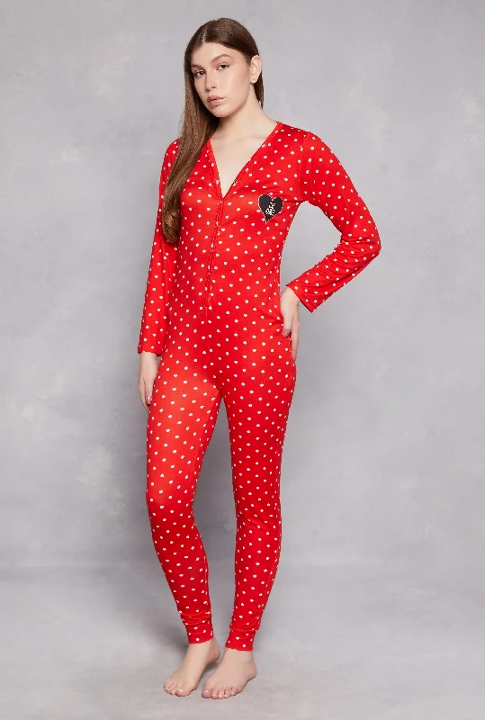 Comfortable Lounge Clothing Soft Knit Polka Dot Love Yourself Pajama Onesie