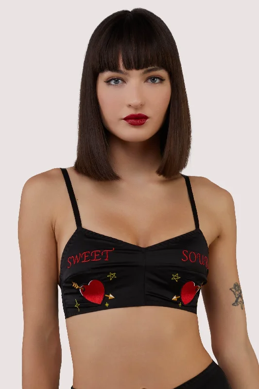 Women's Clothing For Travel Clara Black Sweet And Sour Retro Embroidery Bralette