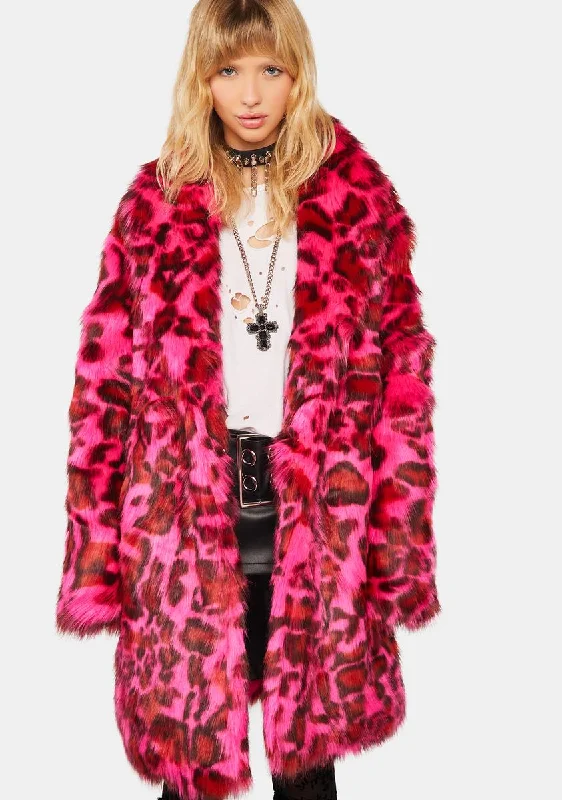 Women's Holiday Attire Cheetah Dynasty Faux Fur Coat