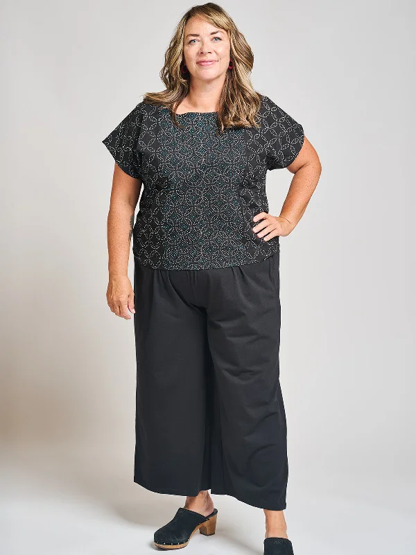 Stylish Women's Clothing Fae Wide Leg Plus Size Pant - Black Jersey