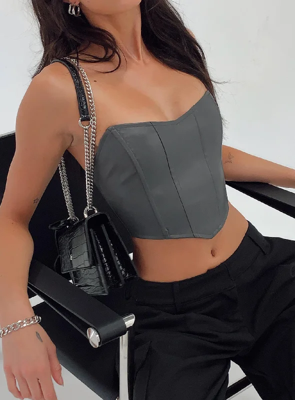 Vintage-Inspired Women's Apparel Jessica PU Bustier Grey