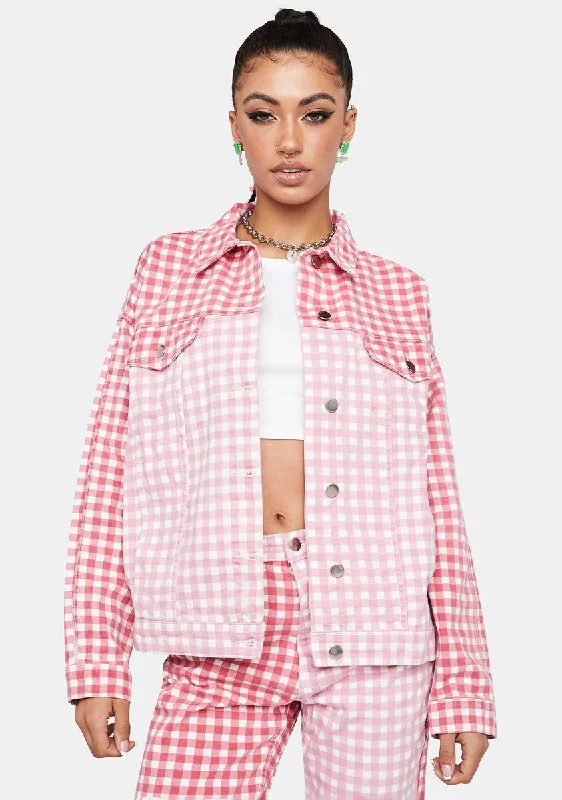 Women's Outdoor Attire Two-Tone Gingham Denim Jacket