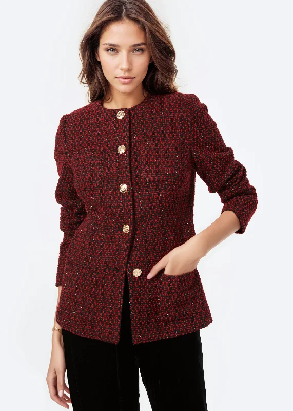 Stylish Women's Apparel Wrenley Metallic Tweed Jacket Red Tweed