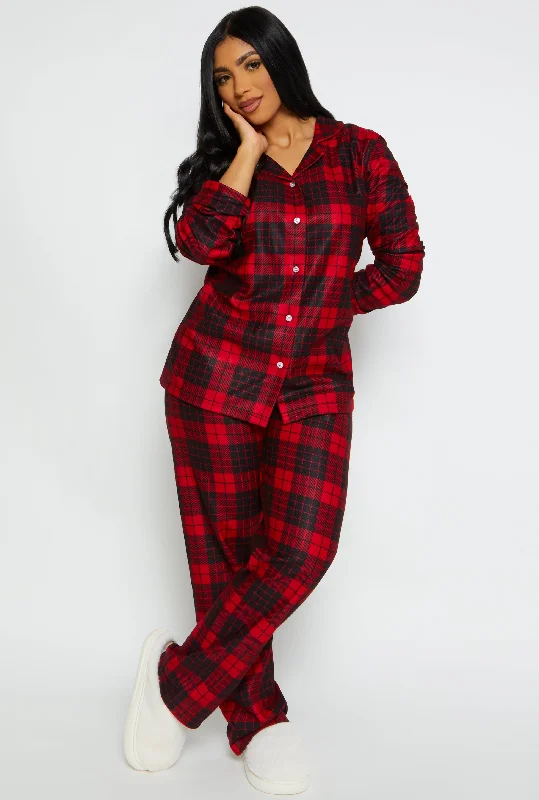 Women's Casual Wear Clothes Womens Matching Buffalo Plaid Family Pajamas