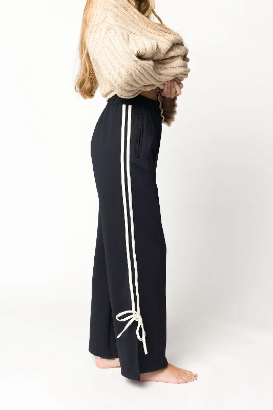 Women's Sporty Chic Clothes Murphy Track Pants with Bow Detail in Dark Navy/White