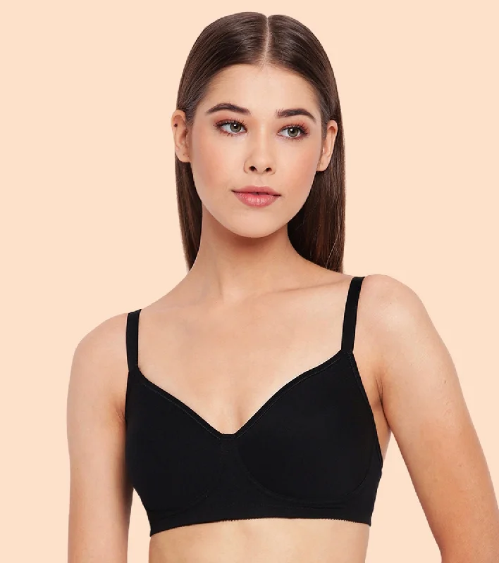 Women's Vacation Outfit Enamor Fab-Cool A042 Side Support Shaper  Stretch Cotton Everyday Bra for Women- High Coverage, Non Padded and Wirefree - Black