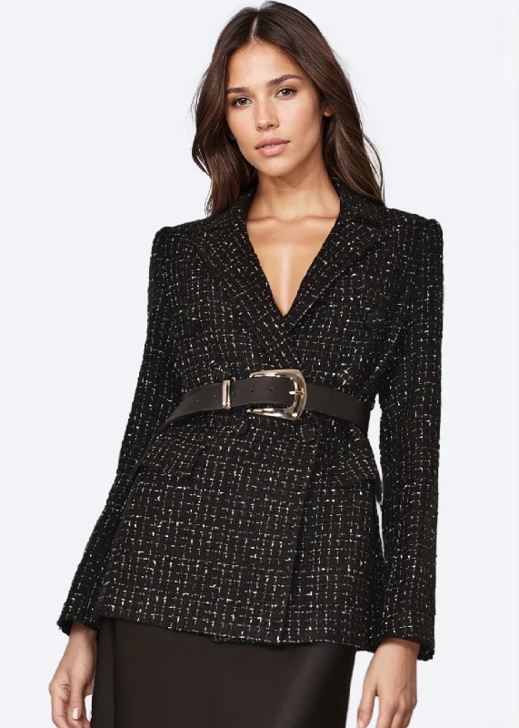 Vintage-Inspired Women's Apparel Bruna Oversized Tweed Blazer Windowpane