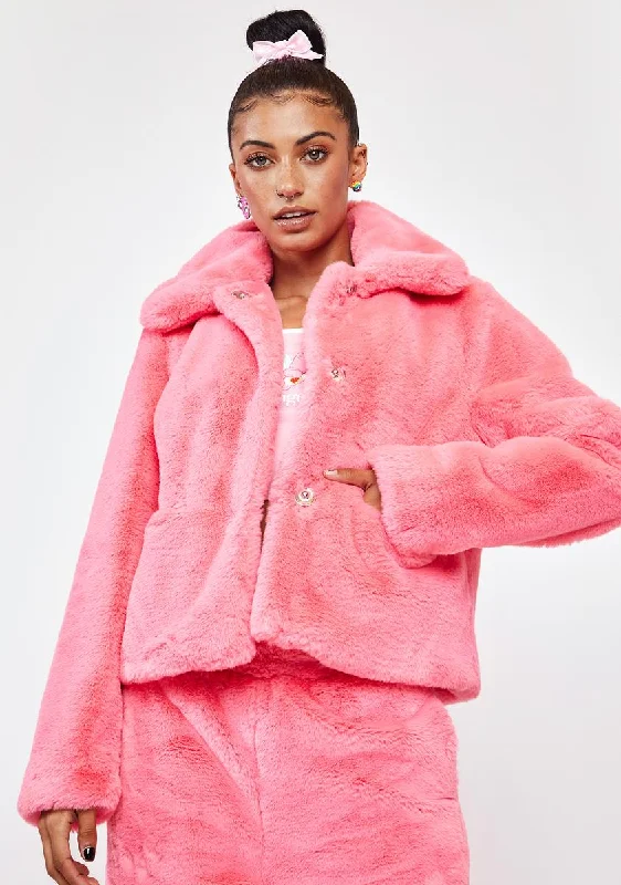 Women's Sporty Clothes Pink Jax Cropped Faux Fur Jacket