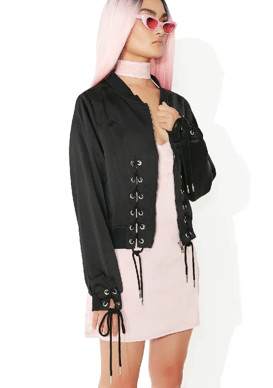 Women's Relaxed Outfit Lace Up Silky Bomber