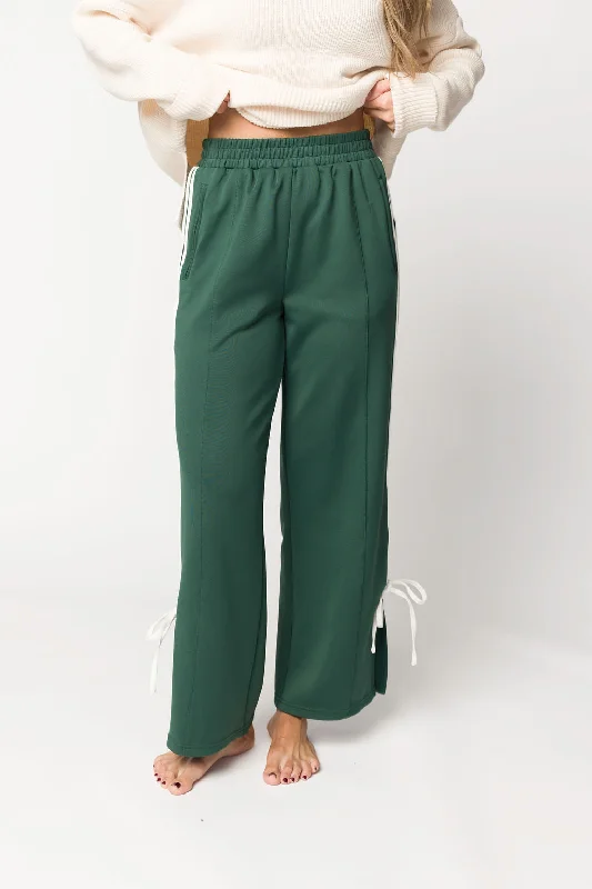 Sustainable Women's Clothes Murphy Track Pants with Bow Detail in Green/White