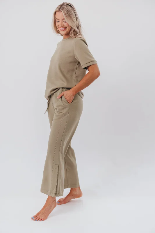 Women's Office Clothing Pam Butter Modal Wide Leg Pants with Side Binding from P. CILL in Light Olive