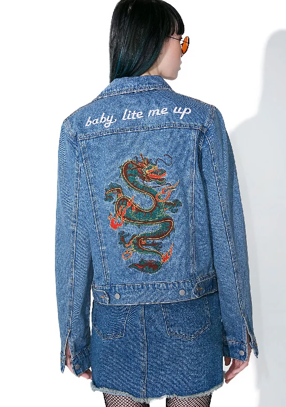 Women's Clothes And Garments Spittin’ Fire Denim Jacket