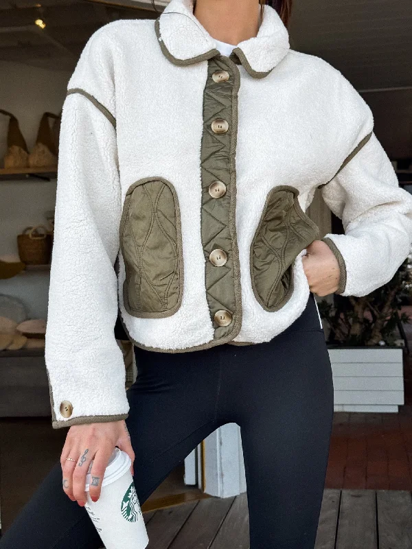 Women's Athleisure Apparel Fresh Start Quilted Shearling Jacket in Cream