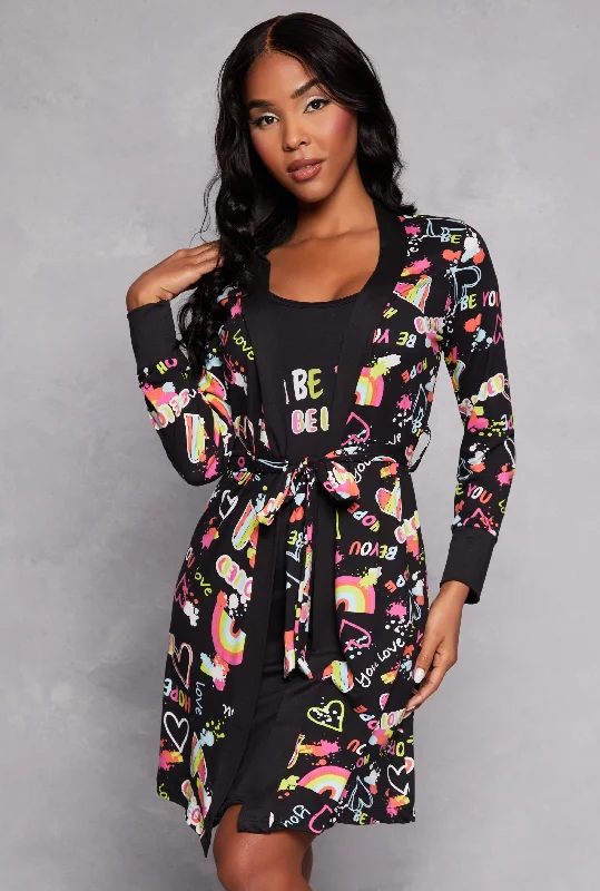 Women's Luxury Apparel Be You Beloved Graphic Cami Nightgown with Robe