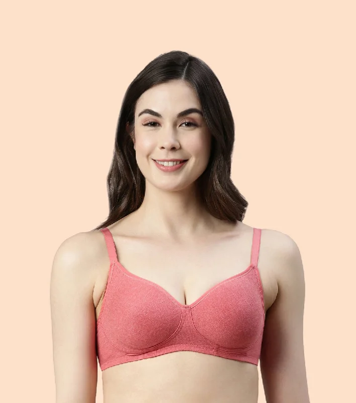 Women's Formal Event Outfit Enamor Fab-Cool A042 Side Support Shaper  Stretch Cotton Everyday Bra for Women- High Coverage, Non Padded and Wirefree - Tomato Melange