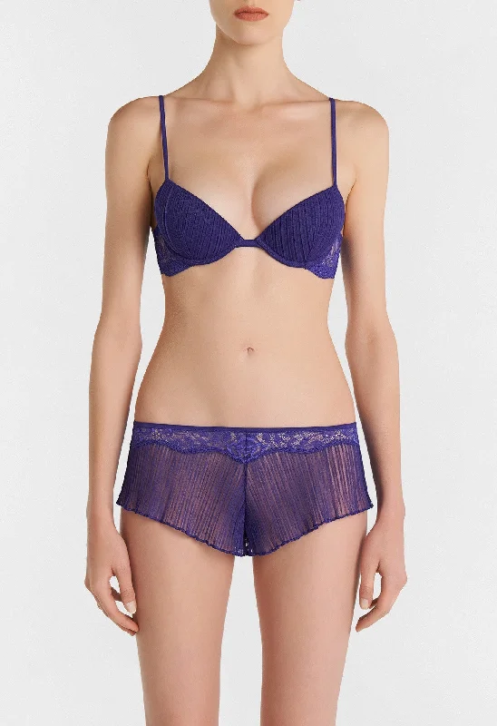 Women's Athleisure Apparel Violet Push up Bra in Pleated Tulle and Leavers Lace