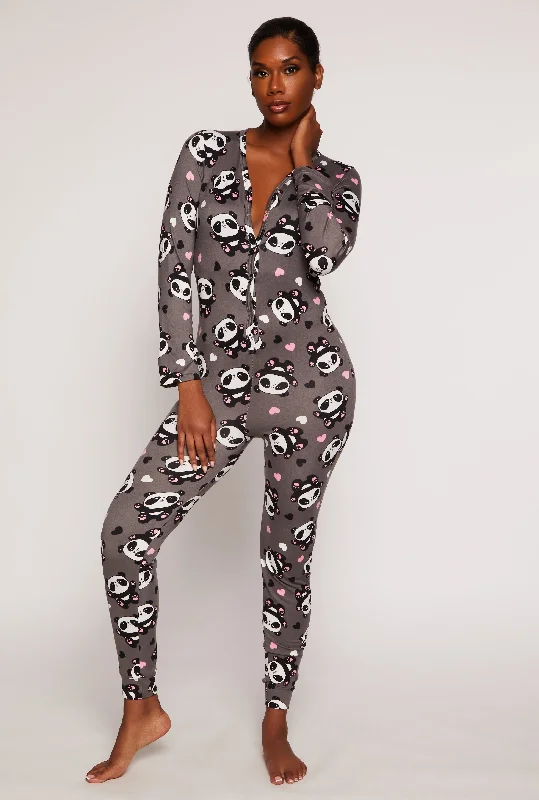 Women's Trendy Outfit Panda Graphic V Neck Pajama Onesie