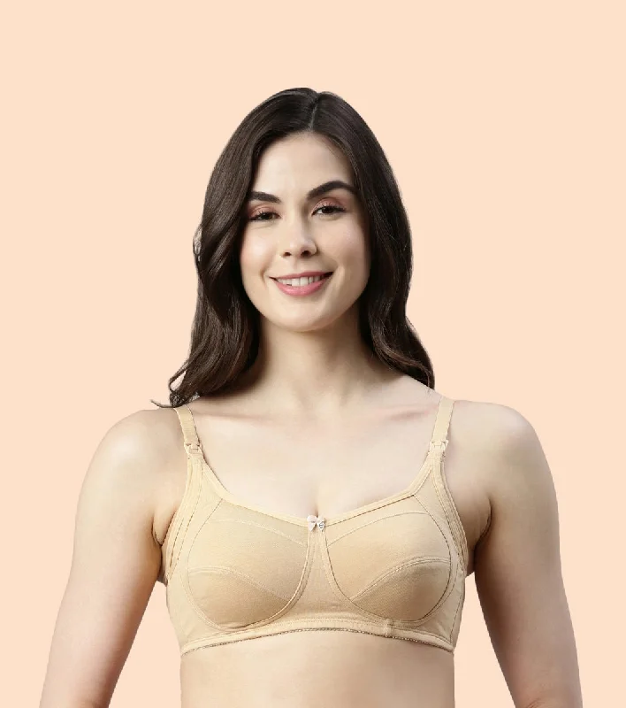 Classic Clothes For Women Enamor Eco-Melange MT02 Sectioned Lift and Support Cotton Nursing Bra for Women- High Coverage, Non Padded and Wirefree - Skin