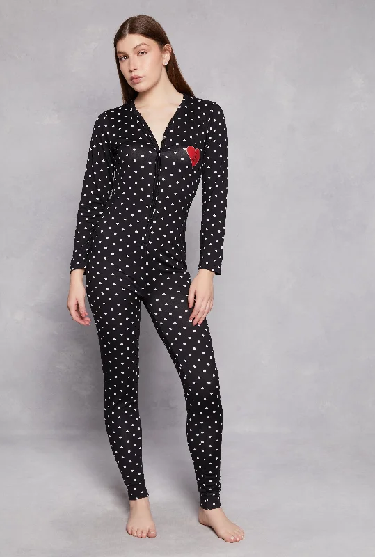 Luxury Women's Clothing Soft Knit Polka Dot Love Yourself Pajama Onesie