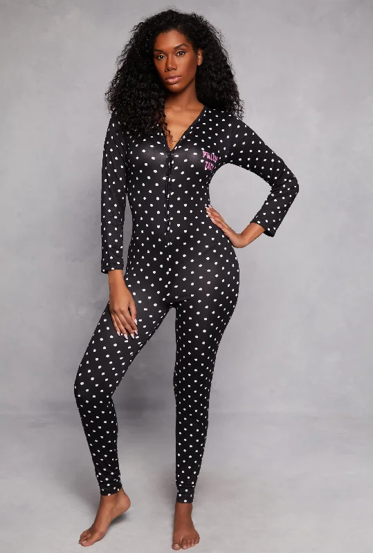 Women's Travel Outfit Set Pillow Talk Polka Dot Pajama Onesie