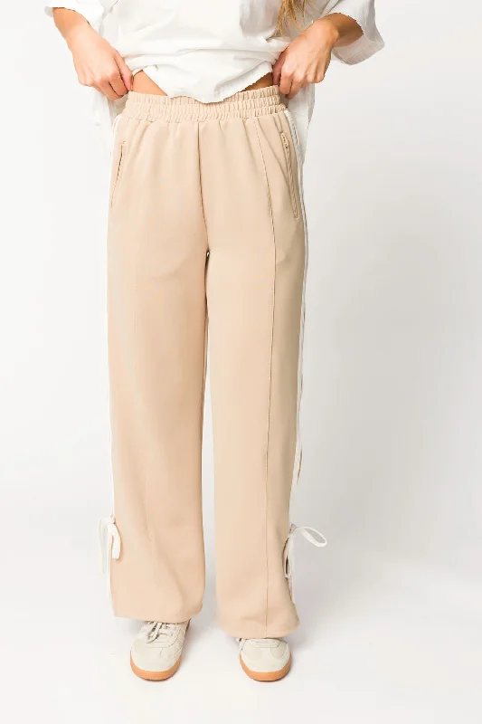 Timeless Women's Clothes Murphy Track Pants with Bow Detail in Taupe/White