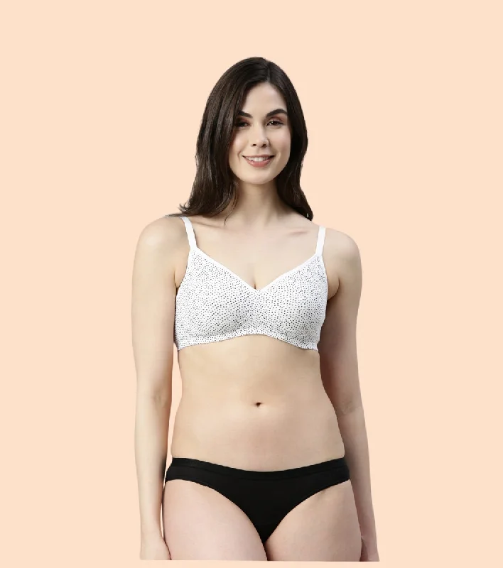 Timeless Women's Outfit Enamor Fab-Cool A042 Side Support Shaper  Stretch Cotton Everyday Bra for Women- High Coverage, Non Padded and Wirefree - Ditsy Dots Print