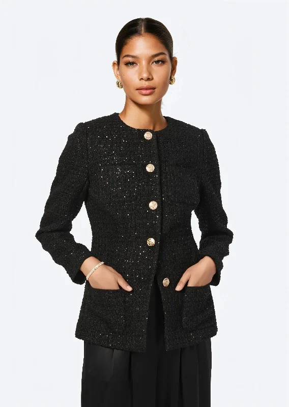 Vintage-Inspired Garments Wrenley Sequin Tweed Blazer Black