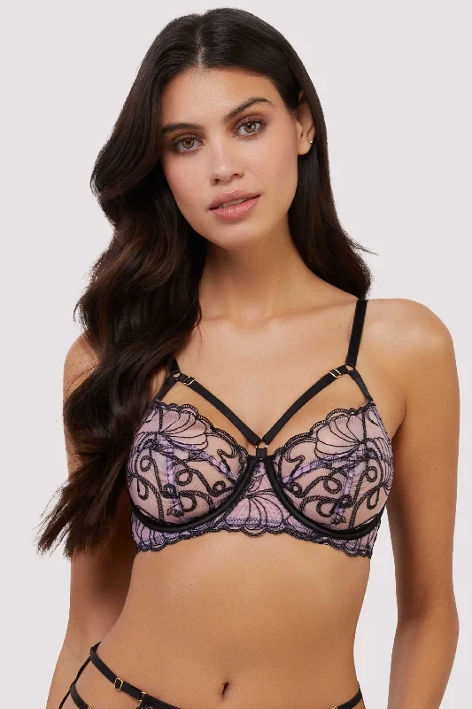 Women's Clothing For Work Jessie Pink and Black Whip Embroidery Balconette Bra