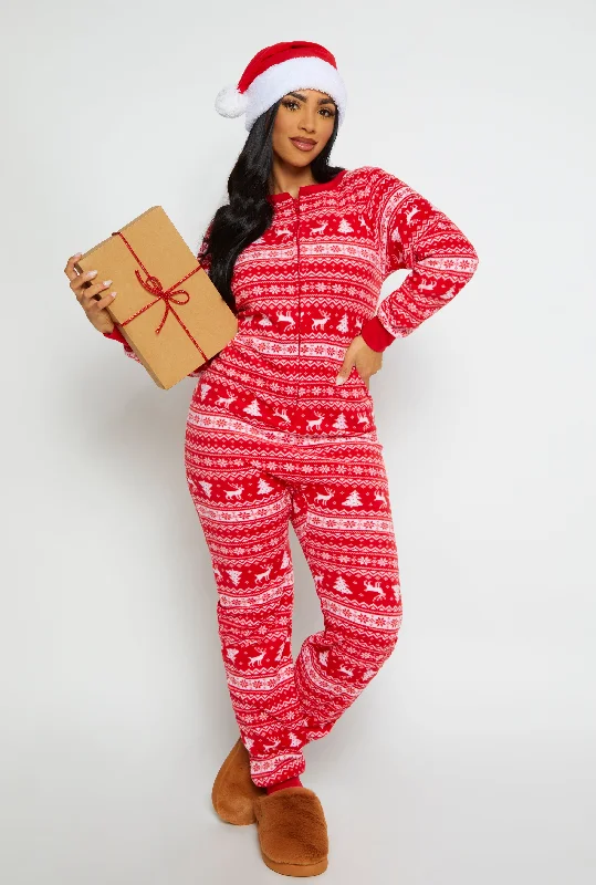 Women's Comfortable Clothes For Weekends Womens Matching Santa Fair Isle Onesie Family Pajamas