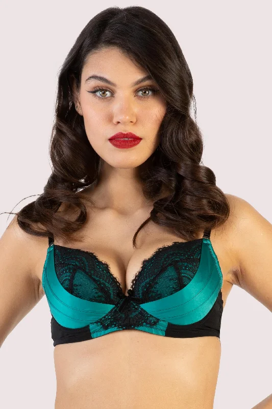 Women's Stylish Professional Apparel Melda Teal Satin And Lace Bra