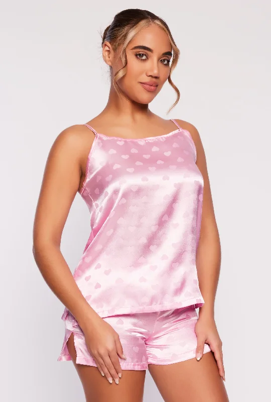 Women's Formal Apparel Satin Heart Pajama Cami with Shorts