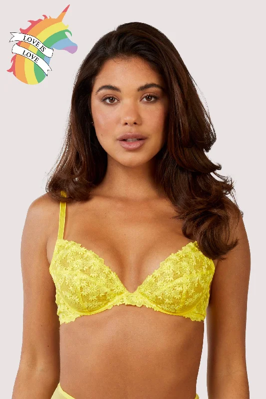 Women's Evening Wear Outfit Audre Yellow Embroidery Plunge Bra